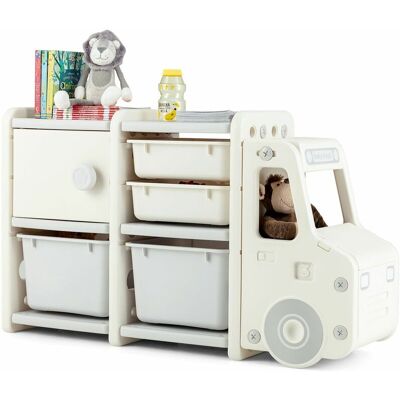 COSTWAY Kids Toy Storage Organizer Truck-shaped Toddler Storage Cabinet 2 Plastic Bins COSTWAY Kids Toy Storage Organizer Truck-shaped Toddler Storage Cabinet 2 Plastic Bins