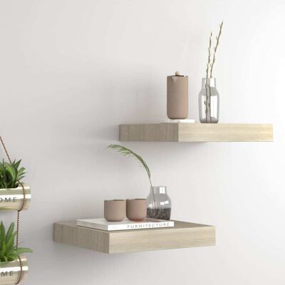 vidaXL 2x Floating Wall Shelves Oak MDF Display Ledge - Wall Shelves vidaXL 2x Floating Wall Shelves Oak MDF Display Ledge - Wall Shelves