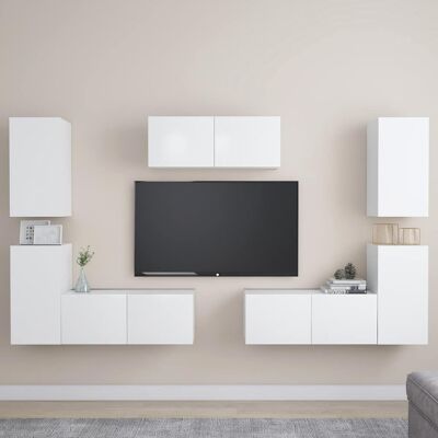 vidaXL White 7-Piece Wall-Mounted TV Cabinet Set vidaXL White 7-Piece Wall-Mounted TV Cabinet Set