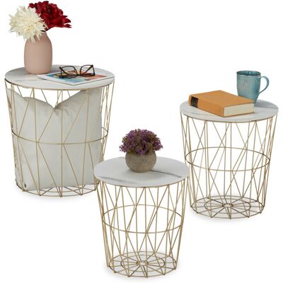 Relaxdays - Basket Side Table, Set 3 Sizes, Wired Storage, Metal & Marble Look, Sofa or Bedside Stand, Decorative, White Relaxdays - Basket Side Table, Set 3 Sizes, Wired Storage, Metal & Marble Look, Sofa or Bedside Stand, Decorative, White