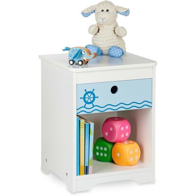 Relaxdays Children's Bedside Table, Cute Sailor Design, Drawer & Storage Compartment, HWD: 41 x 32 x 31 cm, White/Blue Relaxdays Children's Bedside Table, Cute Sailor Design, Drawer & Storage Compartment, HWD: 41 x 32 x 31 cm, White/Blue