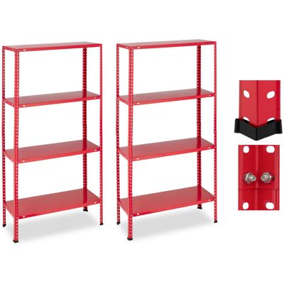 Relaxdays - Heavy Duty Shelving Unit, Set of 2, h x w x d: 147.5 x 75.5 x 30.5 cm, 160 kg max Load per shelf, Steel, Red Relaxdays - Heavy Duty Shelving Unit, Set of 2, h x w x d: 147.5 x 75.5 x 30.5 cm, 160 kg max Load per shelf, Steel, Red