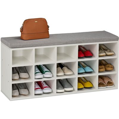 Relaxdays Shoe Bench, Padded Seat, HWD: 48 x 105 x 30 cm, for Hallway, Wardrobe, Bedroom, Footwear Storage, White/Grey Relaxdays Shoe Bench, Padded Seat, HWD: 48 x 105 x 30 cm, for Hallway, Wardrobe, Bedroom, Footwear Storage, White/Grey