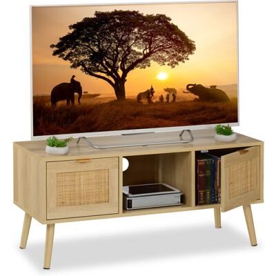 Relaxdays TV Stand - Natural - 45.5x100x40 cm - Wooden and Rattan Effect Relaxdays TV Stand - Natural - 45.5x100x40 cm - Wooden and Rattan Effect