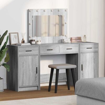 vidaXL Nightstand Grey Sonoma - Nightstand with Lighting & Mirror vidaXL Nightstand Grey Sonoma - Nightstand with Lighting & Mirror