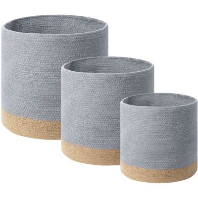 Beliani Set of 3 Storage Baskets - Cotton & Jute, Grey & Beige Beliani Set of 3 Storage Baskets - Cotton & Jute, Grey & Beige