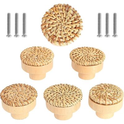 TORMATOR Set of 6 rattan furniture knobs, bohemian style drawer and door knobs, round wooden drawer handles for dressers, wardrobes, and kitchen cupboards TORMATOR Set of 6 rattan furniture knobs, bohemian style drawer and door knobs, round wooden drawer handles for dressers, wardrobes, and kitchen cupboards