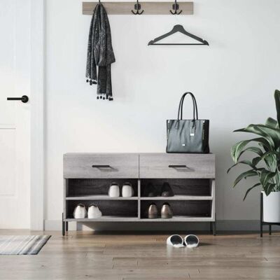 vidaXL Grey Sonoma Shoe Bench with Storage - Shoe Rack, 102x35x55 cm vidaXL Grey Sonoma Shoe Bench with Storage - Shoe Rack, 102x35x55 cm