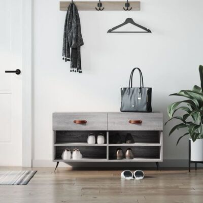 vidaXL Grey Sonoma Shoe Bench - Shoe Storage Cabinet - 102x35x55 cm vidaXL Grey Sonoma Shoe Bench - Shoe Storage Cabinet - 102x35x55 cm