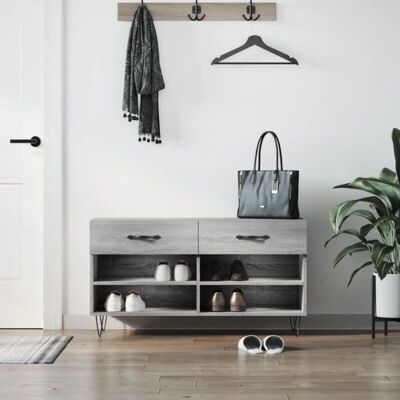 vidaXL Grey Sonoma Shoe Bench - Shoe Storage & Rack - Engineered Wood vidaXL Grey Sonoma Shoe Bench - Shoe Storage & Rack - Engineered Wood