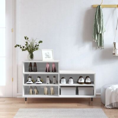 Vidaxl - Shoe Cabinet High Gloss White 102x36x60 cm Engineered Wood Vidaxl - Shoe Cabinet High Gloss White 102x36x60 cm Engineered Wood