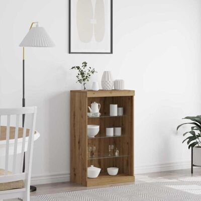vidaXL Solid Oak Sideboard with LED Lights - Storage Furniture vidaXL Solid Oak Sideboard with LED Lights - Storage Furniture