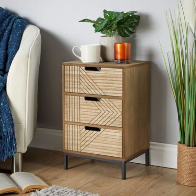 HOME SOURCE Solid Chest 3 Storage Drawers Geometric Design Bedroom Clothing Organiser Unit HOME SOURCE Solid Chest 3 Storage Drawers Geometric Design Bedroom Clothing Organiser Unit