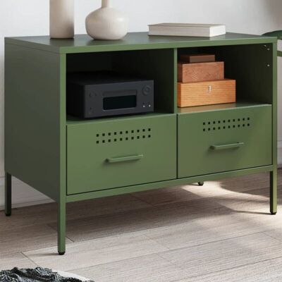 vidaXL Olive Green 68x39x50.5cm Cold-rolled Steel TV Cabinet - TV Type vidaXL Olive Green 68x39x50.5cm Cold-rolled Steel TV Cabinet - TV Type
