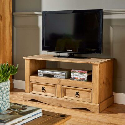 Home Source - Waxed Pine TV Stand - Solid Wood - TV Stand Home Source - Waxed Pine TV Stand - Solid Wood - TV Stand
