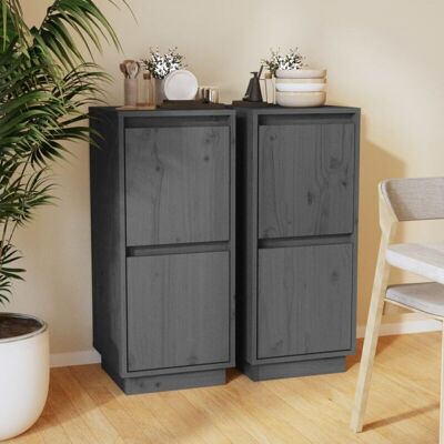 vidaXL Solid Wood Pine Sideboard - 2 pcs, Grey - Storage Furniture vidaXL Solid Wood Pine Sideboard - 2 pcs, Grey - Storage Furniture