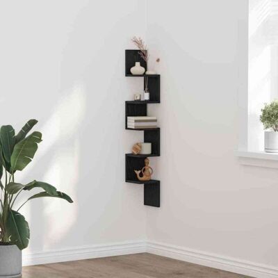 vidaXL Wall Corner Shelf - Black - Space-saving Modern Design vidaXL Wall Corner Shelf - Black - Space-saving Modern Design