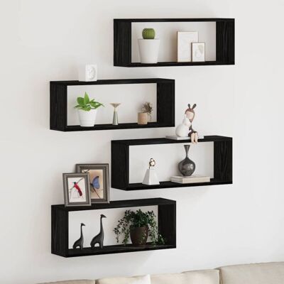 vidaXL Wandregale Set aus 4 Schwarze Eiche Hochwertiges Holz - Wandregale vidaXL Wandregale Set aus 4 Schwarze Eiche Hochwertiges Holz - Wandregale