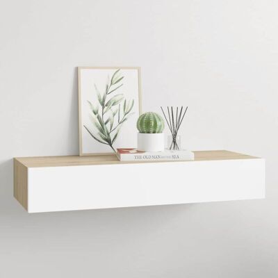 vidaXL Wall-mounted Drawer Shelf Oak and White MDF Wall Shelf - Wall Shelf vidaXL Wall-mounted Drawer Shelf Oak and White MDF Wall Shelf - Wall Shelf