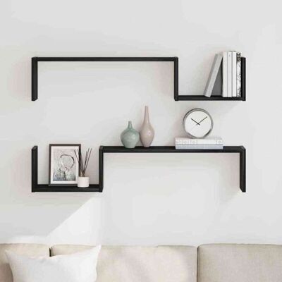 VidaXL Wall Shelf Black Oak 2-Piece 100x15x70cm VidaXL Wall Shelf Black Oak 2-Piece 100x15x70cm