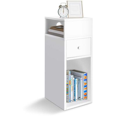 VOUNOT White Compact Nightstand with Drawers & Compartments - Nightstand VOUNOT White Compact Nightstand with Drawers & Compartments - Nightstand