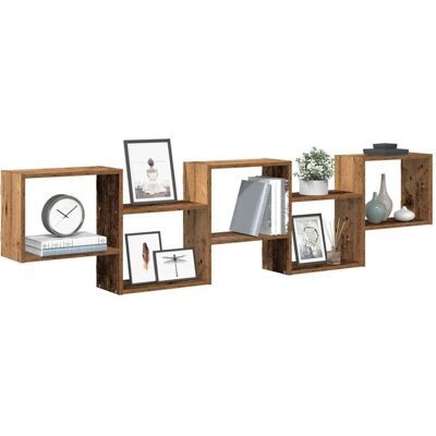 vidaXL Wall Cube Shelf 5 Compartments Old Wood Engineered Wood vidaXL Wall Cube Shelf 5 Compartments Old Wood Engineered Wood