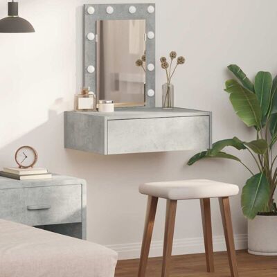 vidaXL Concrete Gray Wooden Double Mirror Dressing Table vidaXL Concrete Gray Wooden Double Mirror Dressing Table