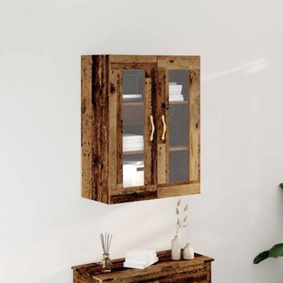 Vidaxl Wall Cabinet with Glass Doors - Antique Wood - 69.5x34x90 cm Vidaxl Wall Cabinet with Glass Doors - Antique Wood - 69.5x34x90 cm
