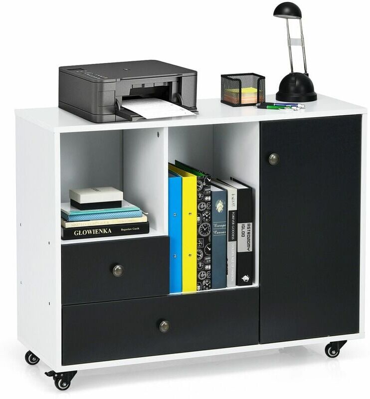 Casart - 2-Drawer Mobile File Cabinet Rolling Printer Stand w/ 2 Open Storage Compartment