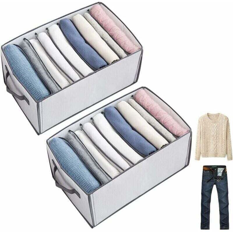 YMYNY 2-Piece Closet Organizer Drawer Clothes Storage Box Organization System, Foldable Reinforced Stackable Closet Organizer Box for Pants, Jeans,