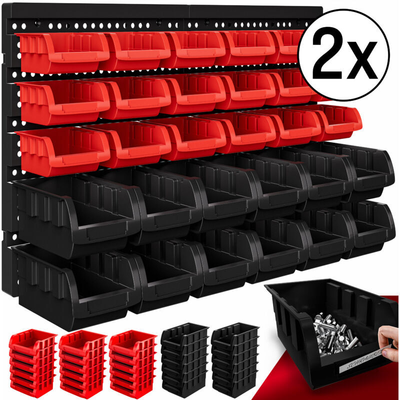 Deuba - 64 Pcs Wall Mount Workshop Storage Bins Expandable Small Bits Organiser with Stackable Bins Open Access 2 Wall Panels Expandable Plug-in