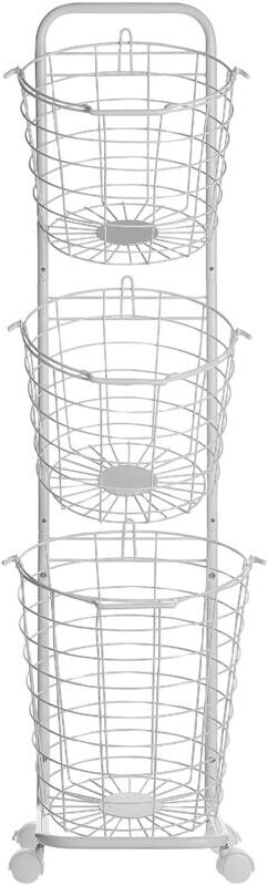 Beliani - Modern 3 Tier Wire Storage Baskets with Handles Stand Castors Metal White Ayapal