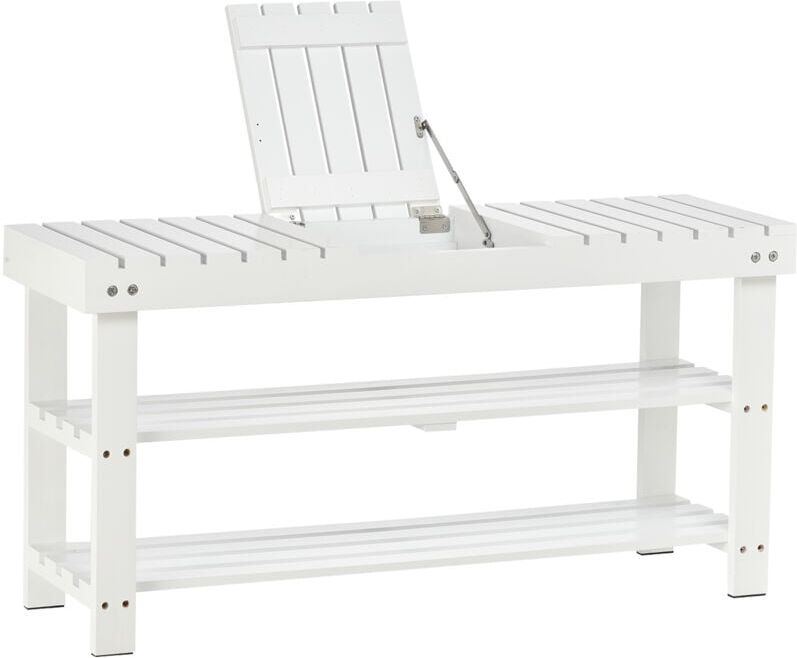 Homcom - 3-Tier Open Shoe Rack Hidden Storage Wood Frame Slatted Shelf Hallway Furniture White