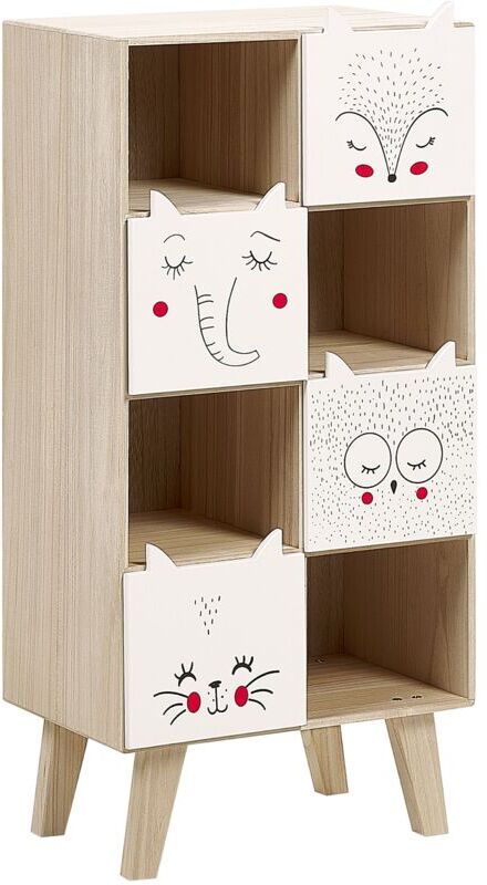 Beliani - 4 Tier Bookshelf Bookcase with Drawers Animal Themed Light Wood and White Rupert