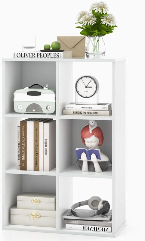 Costway - 6-Cube Open Back Bookshelf Storage Organizer Wooden Bookcase Display Shelf