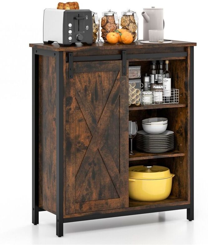 Costway - 70cm Farmhouse Accent Storage Cabinet Rustic Sideboard Buffet Cabinet