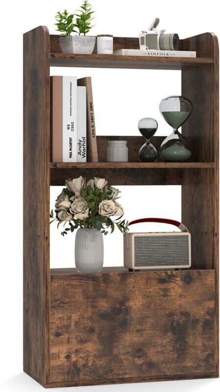 Costway - Bookcase with Drawer Freestanding Bookshelf w/ 3-Tier Open Shelf Rustic Brown