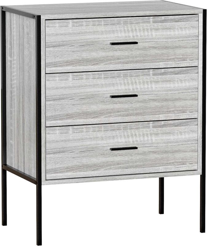 Home Discount - Brooklyn 3 Drawer Chest of Drawers Bedside Table Wood Bedroom Furniture Storage, Grey
