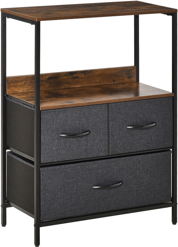 Homcom - Chest of Drawers Bedroom Unit Storage Cabinet with 3 Fabric Bins Living Room Black