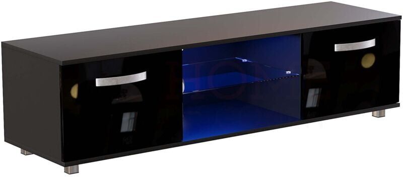 HOME DISCOUNT Cosmo LED TV Cabinet Stand 2 Door Modern High Gloss Cabinet Unit, 140cm-Black