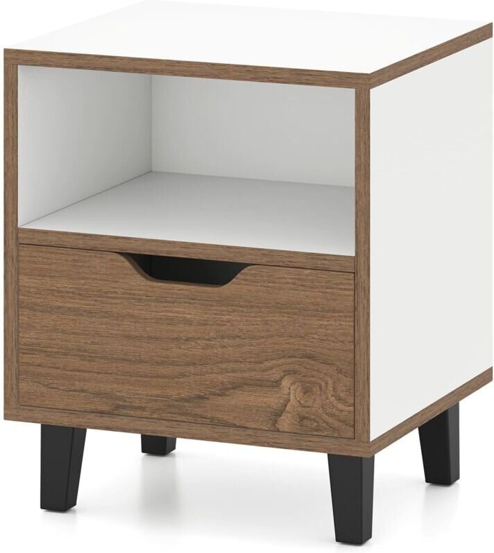 Nightstand Mid Century Modern Bedside Table w/Drawer & storage Shelf - Costway
