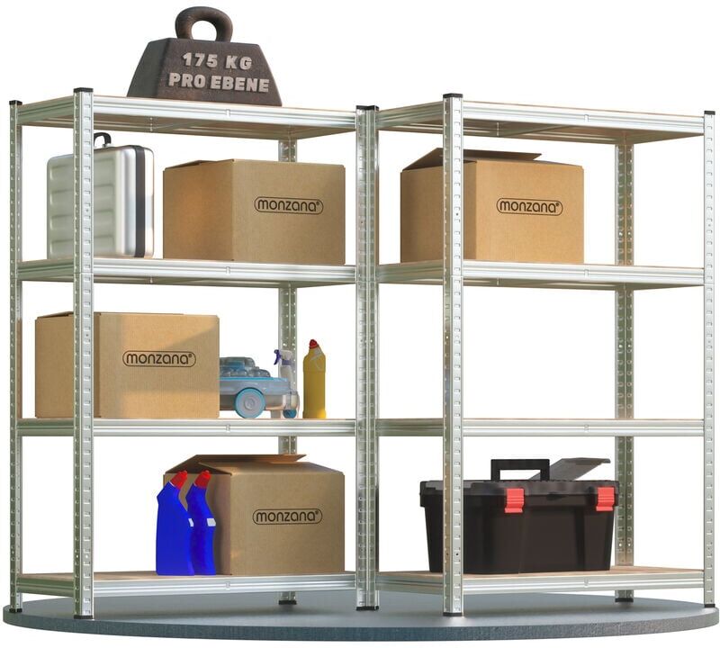 monzana Deuba 2x Shelves Shelving Units Storage Unit Garage Racking 4 Tier Metal Rack Boltless Heavy Duty 160x90x40cm 700Kg