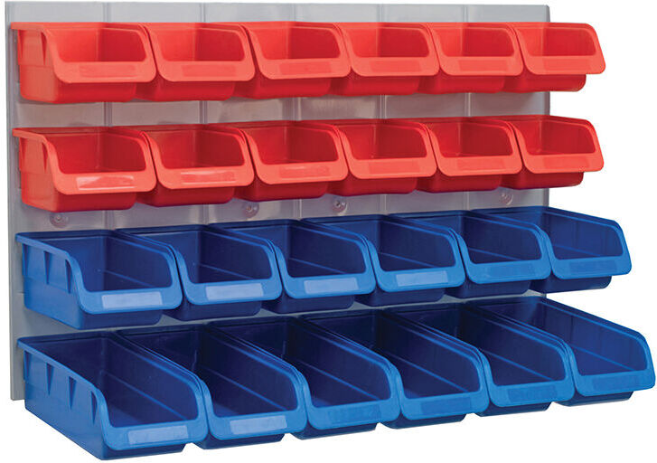 24 Plastic Storage Bins with Metal Wall Panel FAIPAN24 - Faithfull