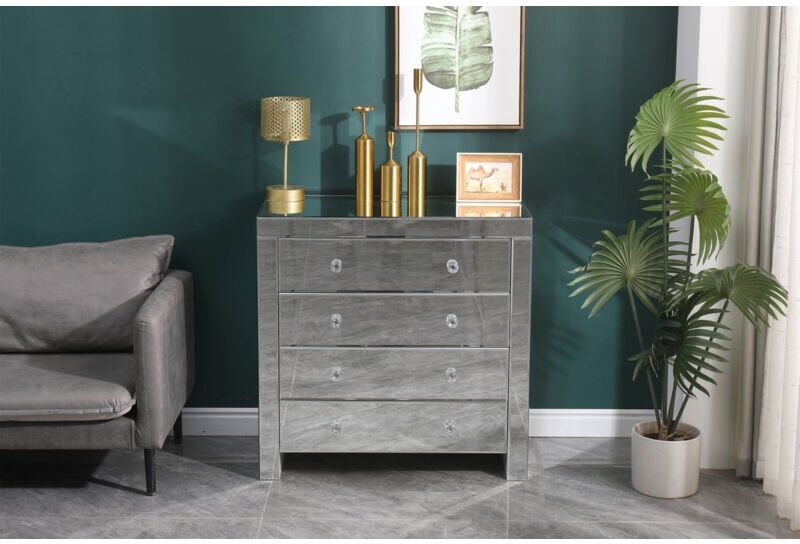 FURNITURE HMD Mirror Storage Cabient Wide 4 Drawers Chest Storage Unit Organizer Cupboard Freestanding Sidebard Livingroom Bedroom