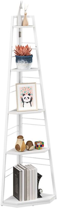 5-Tier Corner Shelf, Shelving Unit with Adjustable Feet, White - Homcom