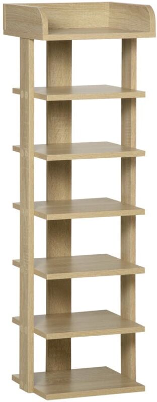 HOMCOM 7 Tier Shoe Rack Organizer Storage Shelf Wooden Display Cabinet Oak