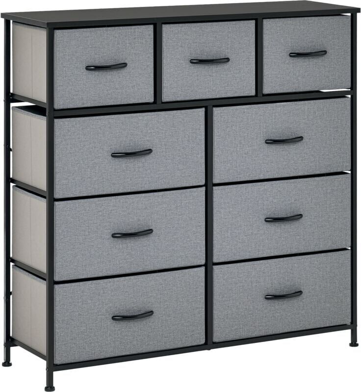 HOMCOM 9 Drawers Storage Chest Dresser Organizer Unit w/ Foldable Bin