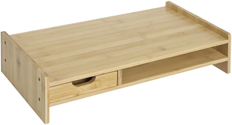 HOMCOM Monitor Riser Laptop PC Plinth Stand Desktop Organiser W/ Drawer Bamboo
