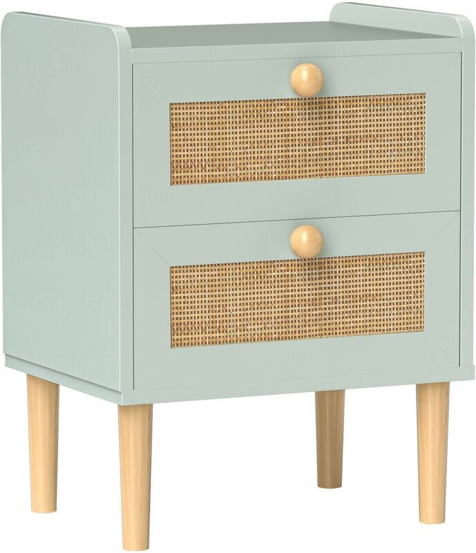 Boho Rattan Bedroom Chest of Drawers, 2 Drawer Dresser, Olive Green - Homcom