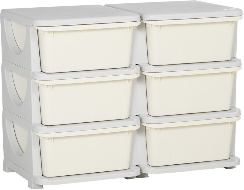 Homcom - Kids 3 Tier Storage Unit Toy Storage Organiser Vertical Dresser Tower Cream